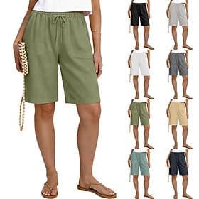 Women's Capri Pants Shorts Linen Shorts Summer Shorts Vacation Fashion Basic Knee Length Medium Waist Plain Drawstring Pocket Elastic Waist Lightweight Breatha