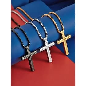 Men's Stainless Steel Cross Pendant Necklace, Multi-Color Faith Jewelry, Minimalist Christian Chain for USA 250th Anniversary, Independence Day, Casual Wear, T