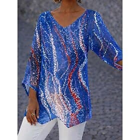 American Independence Day Women's Shirt Blouse Patchwork Graphic Flag Abstract Fashion Stylish Classic Long Sleeve V Neck Long Tops Daily Holiday Going out Blu