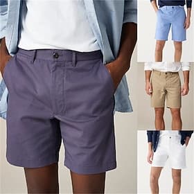 Men's Dress Shorts Business Pocket Plain Comfort Breathable Short Casual Outdoor Vacation Vacation Streetwear White Light Green Inelastic