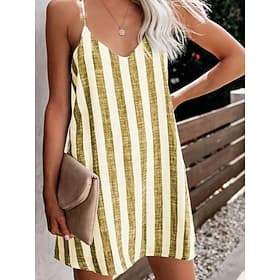 Women's Knee Length Dress Mini Dress Casual Dress Slip Dress Elegant Fashion Modern Outdoor Vacation Going out Regular Fit Striped Sleeveless V Neck Blue Black