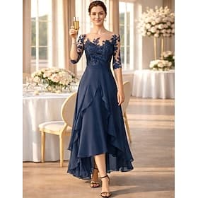 Ligne A Longueur cheville Robe de Soirée Robe de Cocktail Robe d'invité de mariage Robe de Mère de Mariée  Demi Manches Épaules Dénudées Élégant Asymétrique Fo