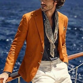 Men's Linen Blazer Notch Collar Lightweight Casual Solid Colored Blazer Linen Blazer White Pink Sky Blue Tailored Fit Single Breasted Two-buttons