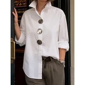 Women's Blouse Buttons Solid Color Elegant Stylish Casual Long Sleeve Lapel Regular Tops Daily Blue Black White Pink Wine Spring Fall