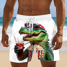 Homens Crocodilo Engraçado animais de desenho animado Calção Justo de Natação Shorts de Natação Bermuda de Surf Cintura Média Havaiana férias na praia Bolsos l