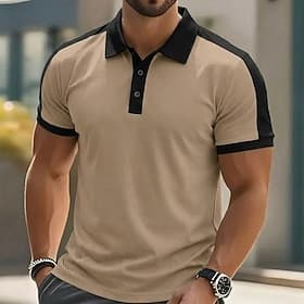 Men's Polo Shirts Golf Shirt Casual Sports Classic Short Sleeve Fashion Cool Color Block Buttons Summer Spring Spring Fall Regular Fit Black White Burgundy K