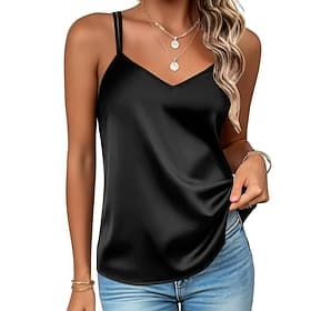 Women's Tank Top Sleeveless Shirt Tee Top Solid Color Fashion Classic Casual Sleeveless V Neck Regular Tops Daily Going out Weekend Black White Summer Spring