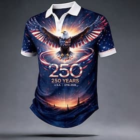 4 juillet 2026, 250e anniversaire Homme Drapeau Américain Polo Manche Courte Polos Revers Occasionnel Athleisure Tenue quotidienne Tenue de fête Impression 3D thumbnail 2