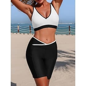 Per donna Costumi da bagno Tankini Due pezzi Shorts Costume da bagno Controllo della Pancia Vita alta Snello Senza schiena Vacanza Abbigliamento da Spiaggia Ti
