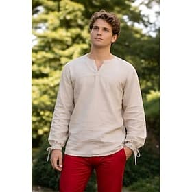 Medieval Renaissance Shirt Long Sleeves Pirate Viking Blend with Cotton and Linen Fancy Dress Men's Viking Pirate Halloween Carnival Performance LARP Ren Faire