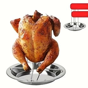 1/2 Stück Hähnchenbratrost aus Edelstahl mit Fettauffangschale – antihaftbeschichtet, faltbar, geeignet für Grills und Backöfen, robuster Metallgrill, ideal fü