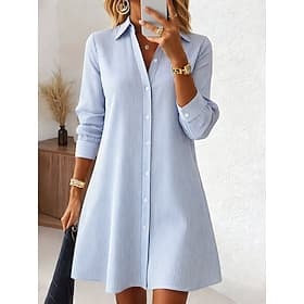 Mujer Vestido hasta la Rodilla Vestido de Camisa Vacaciones Cumpleaños Casual Playa Ajuste regular Graphic Raya Manga Larga Diseño Azul Piscina Negro Rojo Vera