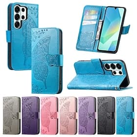 Handy Hülle Handyhüllen Für Samsung Galaxy S26 S26 Plus S26 Ultra Brieftaschenhülle Flip-Cover Mit Handgelenkschlaufe Ständer Schmetterling Retro TPU PU-Leder