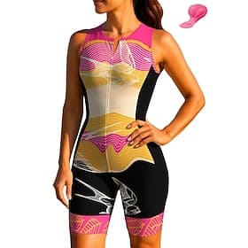Women's Cycling Jersey Triathlon Tri Suit Downhill Jersey Sleeveless Summer Spring Autumn / Fall Violet Green Rose Red Leaf Geometric Bird Gradient Lines / Wav