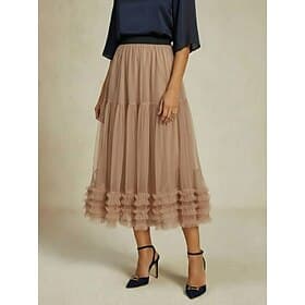 Damen Chiffonrock Urlaubsrock Elegant Vintage Midi Mittlere Hüfthöhe Röcke Einfach Gerafft Netz Unelastisch Täglich Straße Wein Aprikose Schwarz Khaki Sommer