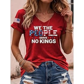 American Independence Day Women's T Shirt Print Graphic Flag Vintage Stylish Classic Short Sleeve V Neck Regular Tops Daily Blue Black White Red Summer Spring