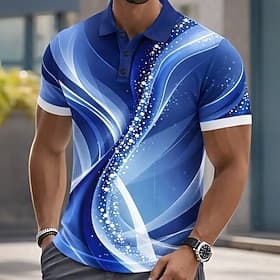Men's Geometic Line Polo Shirts Short Sleeve Polo Shirts Collared Shirts Casual Athleisure Buttons Spring  Summer Blue Black Purple