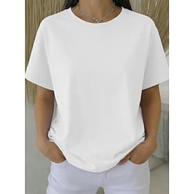 T-shirt pour femme en 100 % coton taille plus tee-shirt couleur unie basique élégant décontracté manches courtes col rond hauts réguliers sortie quotidienne we