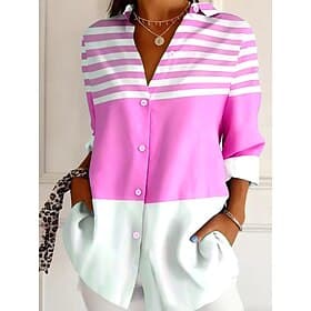 Mulheres Camisa Social Blusa Patchwork Botões Imprimir Gráfico Geométrica Vintage Tropical Diário Manga Longa Colarinho de Camisa Tops longos Diário Azul Amare