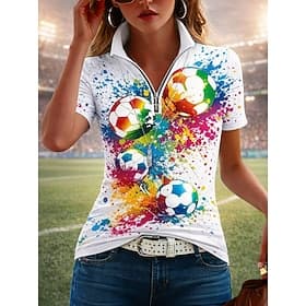 World Soccer Match 2026 Women's T Shirt Zipper Quarter Zip Graphic Color Block Abstract Tropical Hawaiian Stylish Short Sleeve High Neck Regular Tops Beach Wed