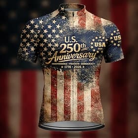 America's 250th Anniversary Independence Day American Independence Day Men Cycling Jersey American US Flag Short Sleeve Bike Jersey Top with 3 Rear Pockets UV