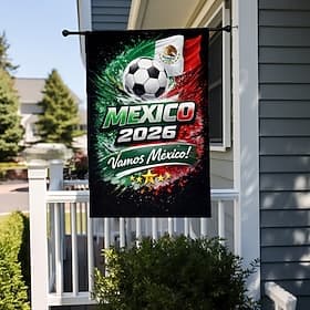 Mexico 2026 Soccer-Themed Garden Flag, Featuring Mexican Flag Colors and Vamos México! Slogan, Perfect for National Pride Outdoor Decor