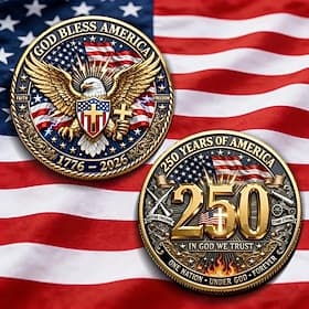 U.S 250th Anniversary Commemorative Coin Boasting Patriotic Eagle and Cross Motifs with God Bless America Sentiment Collectible
