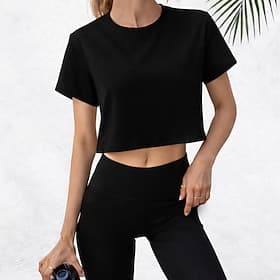 Women's 100% Cotton T Shirt Tee Solid Color Stylish Hot Basic Short Sleeve Crew Neck Round Neck Crop Tops Daily Sports Going out Black White Summer Spring