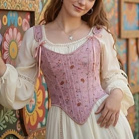 Medieval Renaissance Cottagecore Corset Bodice Viking Peasant Lace up Floral Fancy Dress Women's Celtic Fantasy Halloween Carnival Performance LARP Ren Faire A