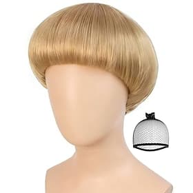 Short Blonde Bowl Cut Wig Men with Bangs Blonde Mushroom Wigs 60s Wig Mens Funny Wigs for Movie Halloween Cosplay Costume Party Blond Bob Wigs for Men