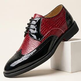 Men's Red Black Croc-Embossed Oxford Shoes Lace-Up Patent Leather Dress Shoes Fashion Formal Footwear for Weddings, Banquets, Parties, Prom, Stage Performances