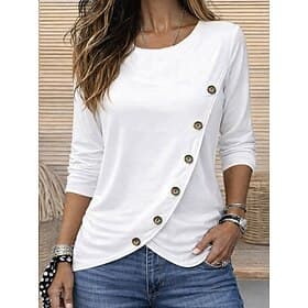 Women's T Shirt Tee Top Buttons Plain Fashion Stylish Classic Short Sleeve Crew Neck Regular Tops Daily Going out Weekend Blue Black White Red Green Summer Spr