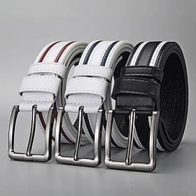 Men's Belt Adjustable Leather Alloy Streetwear Contemporary Leisure Color Block Blue Black Daily Business Formal Waist Belt