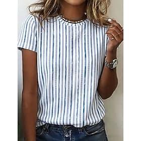 Women's T Shirt Print Striped Graphic Striped Bohemia Vintage Stylish Short Sleeve Crew Neck Regular Tops Daily Blue Red Green Summer Spring