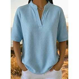 Women's Waffle Shirt T Shirt Tee Waffle Knit Tops Plain Stylish Classic Modern Short Sleeve V Neck Regular Tops Daily Holiday Going out White Orange Green Ligh