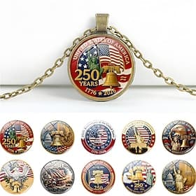 4pcs U.S 250th Anniversary Necklace Set – 2D Eagle American Flag Pendant, Patriotic Commemorative Jewelry, 1776-2026 Collectible, Independence Day, 4th of Jul