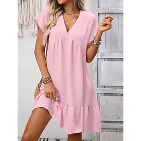 Femmes Mini Robe Robe d'Été Robe Décontractée Robe à Volants Élégant Mode Moderne Extérieur Vacances Sortir Coupe Ample Uni Manche Courte Col en V Noir Rose Cl