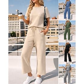 Per donna Set di tute e pullover Tuta da 2 pezzi Abiti da salotto Coulisse con tasca Tinta unita Set di Abbigliamento Sportivo Estate Primavera Nero Blu marino