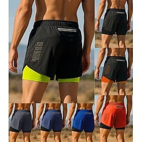 Men's Shorts with Tights Patchwork Shorts Casual Outdoor Sports Outdoor Summer Quick Dry Lightweight Breathable Tennis Golf Running Regular Fit Sportswear Act