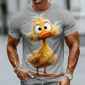 Men's Animal Funny Duck T Shirt Short Sleeve T shirt 3D Print Crew Neck Shirt Exaggerated Designer Party Holiday Blue White Summer Spring Clothing Apparel S M