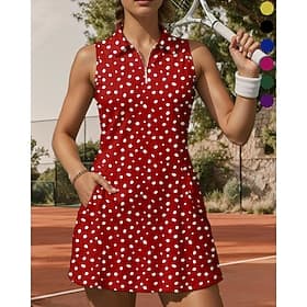 Mujer A lunares Vestido de tenis Vestido deportivo Sin Mangas Estampado Transpirable Tenis Golf Bádminton Cuello de polo Cuello con cremallera Vestidos Ocre Am