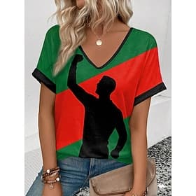 World Soccer Match 2026 Women's T Shirt Print Graphic Color Block Vintage Stylish Classic Short Sleeve V Neck Regular Tops Daily Weekend Vacation Wear Black Re