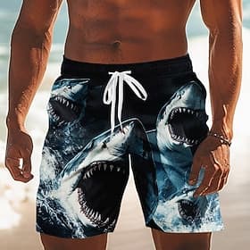 Men's Animal Shark Sea Creatures Swim Trunks Bathing Suits Swim Shorts Board Shorts Mid Waist Funny Beach Vacation Wear Side Pockets Mesh Lining Elastic Drawst