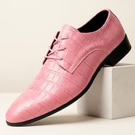 Men's Pink Croc-Embossed Oxford Shoes Lace-Up Fashion Dress Shoes Statement Formal Footwear for Weddings, Banquets, Parties, Prom, Stage Performances and Bold