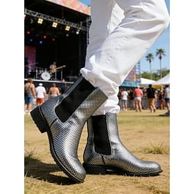 Men's Metallic Silver Chelsea Boots Pointed Toe Fashion Ankle Boots for Music Festival, Stage Performances, Concert Wear, Party Outfits, Street Style and State