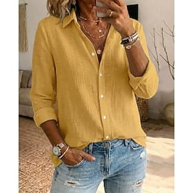 Women's Summer Shirt Casual Shirt Button Up Shirt Blouse Buttons Solid Color Plain Vacation Daily Stylish Long Sleeve Turndown Long Tops Daily Beach Holiday Bl