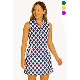 Women's Geometric Tennis Dress Golf Dress Sleeveless Dress Sleeveless Zipper UV Protection Elastic Breathable Tennis Golf Badminton Polo Collar Dress Yellow Bl