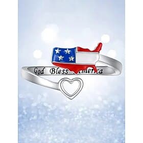 Women's Alloy Patriotic Open Ring, Adjustable USA Map Heart Finger Ring for America 250th Celebration, Independence Day and Daily Casual Wear