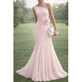 Ligne A Longueur au sol Robe de Soirée Élégant La mère de la mariée Sans manches Une Épaule Mariage Formel Chiffon avec Fleur brodée Plis Froncé