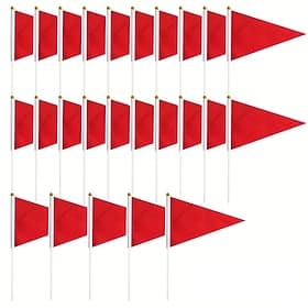 25/50 mini bandierine triangolari rosse portatili, bandierine colorate portatili su bastoni, per feste, inaugurazioni, compleanni, club sportivi, decorazioni p